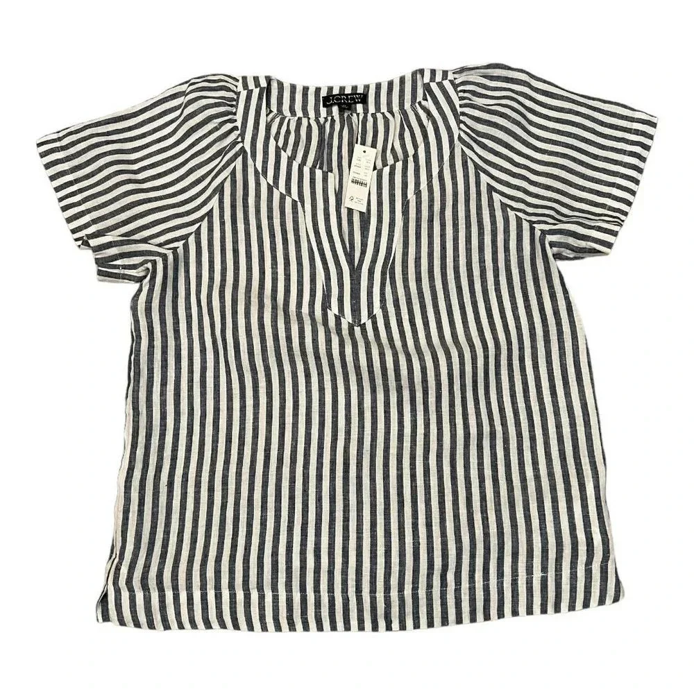 J crew Flutter-sleeve linen V-neck top in stripe